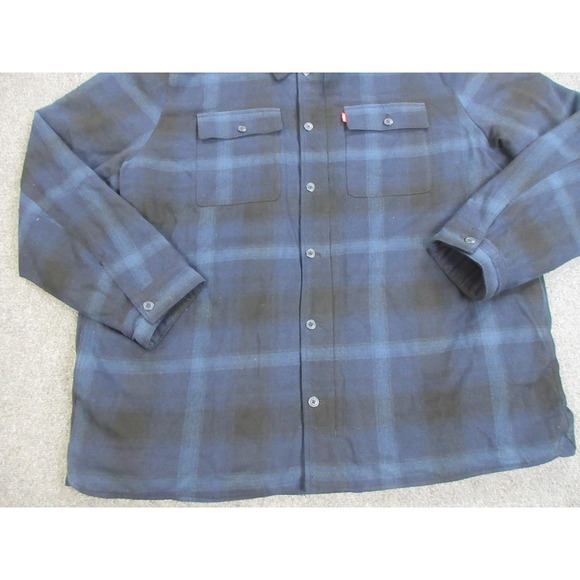 Levis Shirt Jacket‎ Mens 3XL Blue Black Plaid Quilted Lined Flannel Button Front - Picture 2 of 16